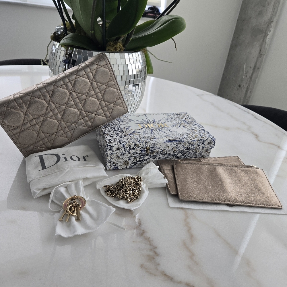 Dior Gold Quilted Women's Wallet On A Chain